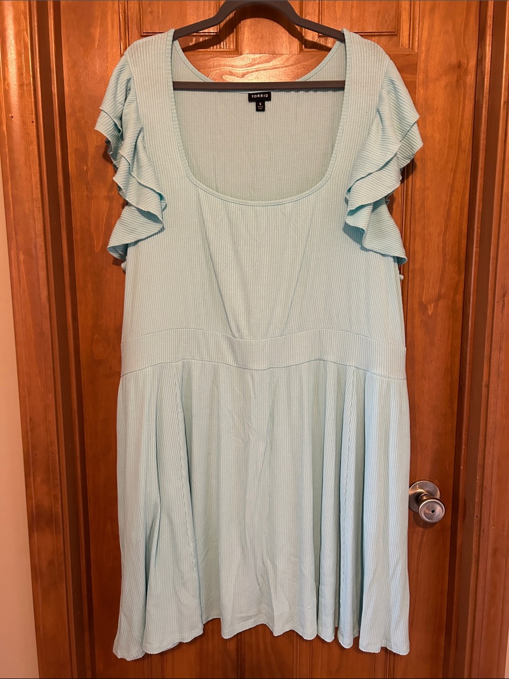 Torrid Mini Rib Knit Ruffle Skater Dress size 6 🩵 - Picture 4 of 6